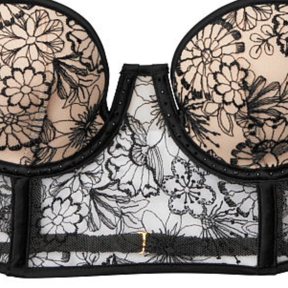 NWT VS Embroidered Push Up Bustier Floral Black - Picture 15 of 16